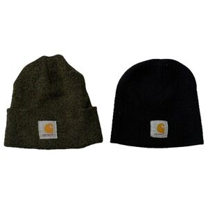 Carhartt Soft Brown Heathered Watch Cap & Black Beanie Adults Unisex EUC